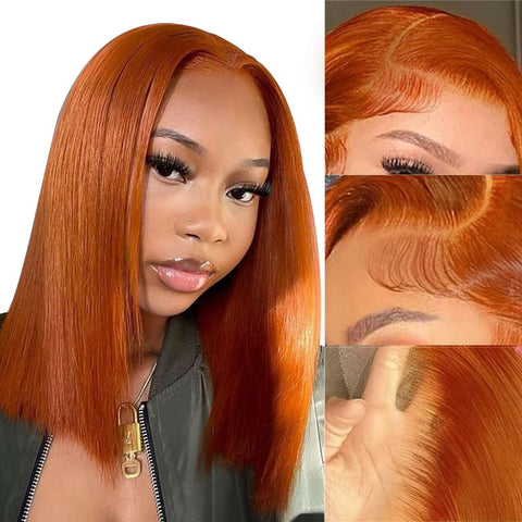 13x4 Ginger Orange Color 350# Straight Hair Bob Wigs Human Hair - 14A 13x4 Ginger Orange Color 350# Straight Hair Bob Wigs Human Hair - 14A