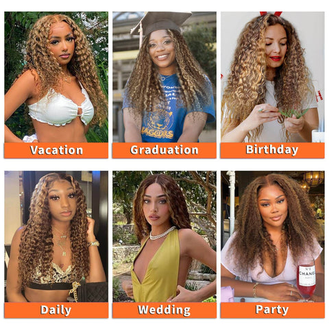 13x4 4/27 Paino Water Wave Wigs Human Hair - 14A 13x4 4/27 Paino Water Wave Wigs Human Hair - 14A