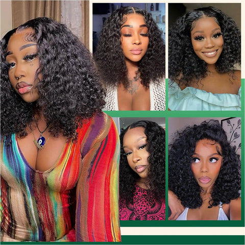 13x4 Water Wave Bob Wigs Human Hair - Double Drawn