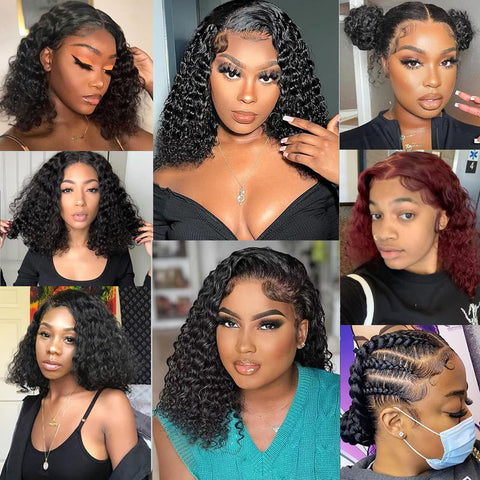 13x4 Water Wave Bob Wigs Human Hair - Double Drawn
