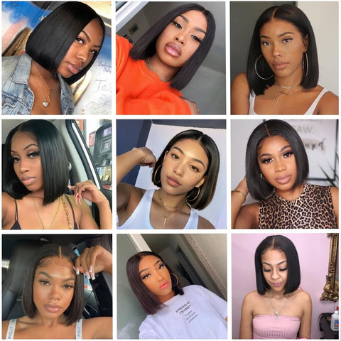 13x4 Straight Hair Bob Wigs Human Hair - Double Drawn