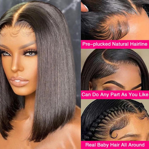 13x4 Straight Hair Bob Wigs Human Hair - Double Drawn