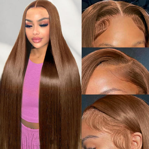 13x4 Brown 4# Straight Hair Wigs Human Hair - 14A