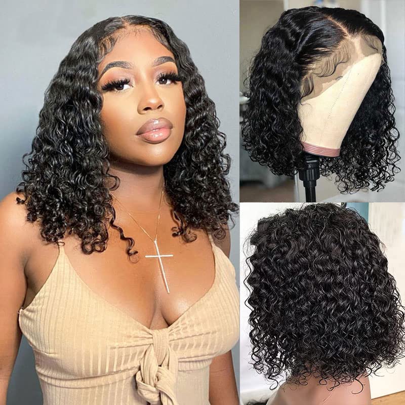 13x4  Water Wave Bob Wigs Human Hair - 14A
