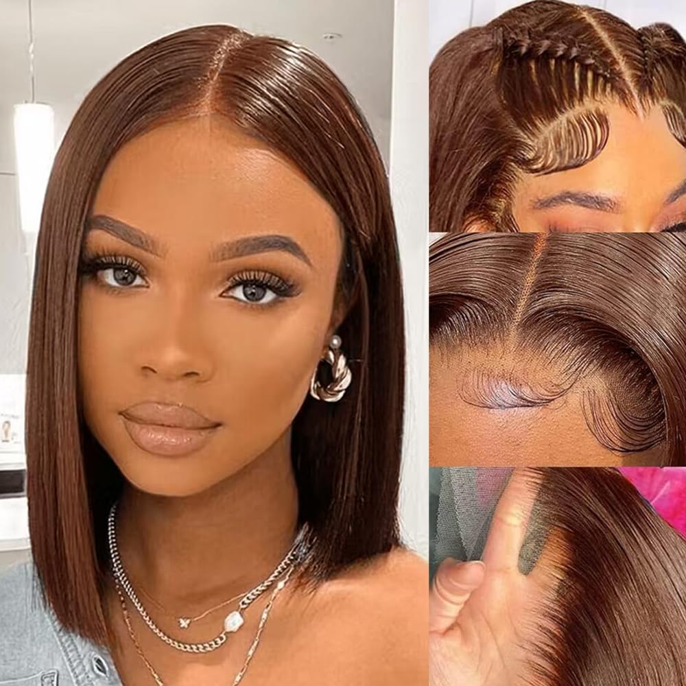 13x4 Brown Color 4# Straight Hair Bob Wigs Human Hair - 14A