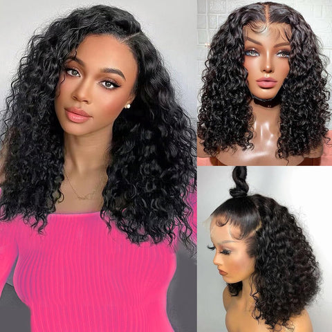 13x4 Water Wave Bob Wigs Human Hair - Double Drawn
