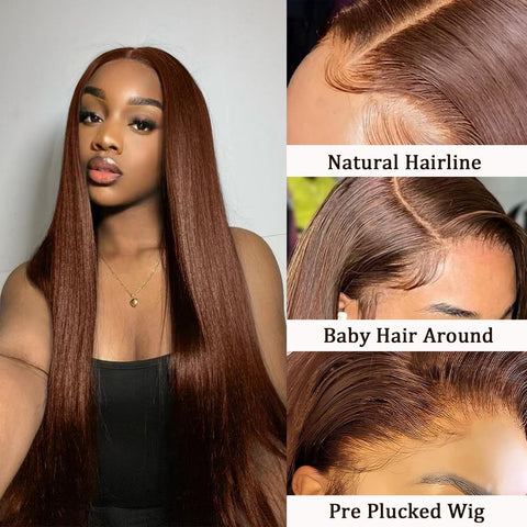 13x4 Brown 4# Straight Hair Wigs Human Hair - 14A