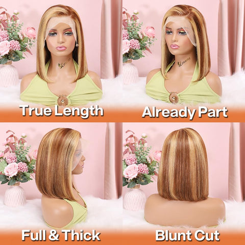 13x4 Paino Color 4/27# Straight Hair Bob Wigs Human Hair - 14A