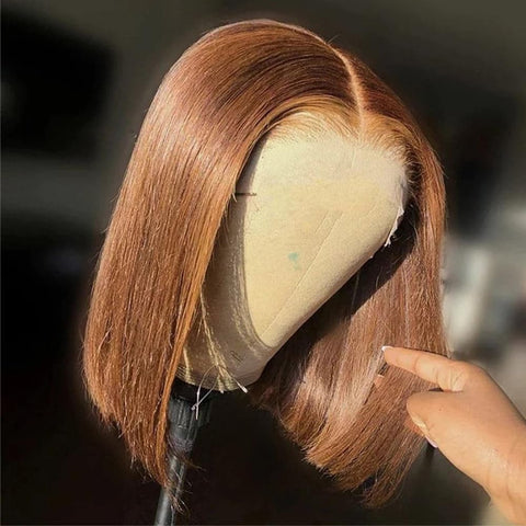 13x4 Brown Color 4# Straight Hair Bob Wigs Human Hair - 14A