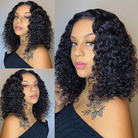 13x4  Water Wave Bob Wigs Human Hair - 14A