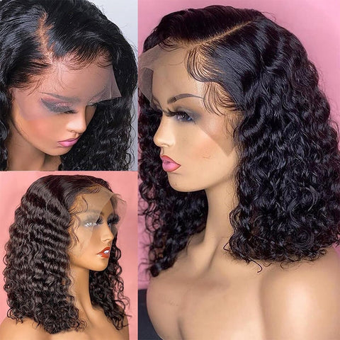 13x4 Water Wave Bob Wigs Human Hair - Double Drawn