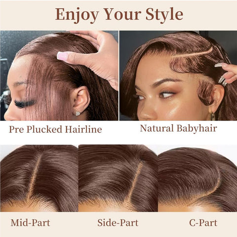 13x4 Brown 4# Straight Hair Wigs Human Hair - 14A
