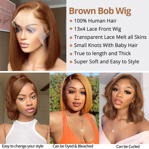 13x4 Brown Color 4# Straight Hair Bob Wigs Human Hair - 14A