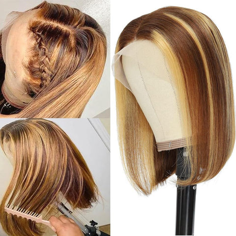 13x4 Paino Color 4/27# Straight Hair Bob Wigs Human Hair - 14A