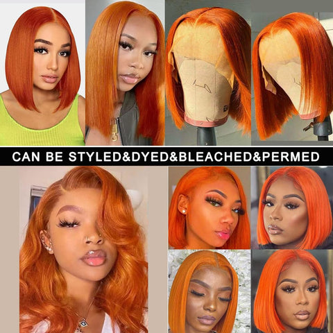 13x4 Ginger Orange Color 350# Straight Hair Bob Wigs Human Hair - 14A