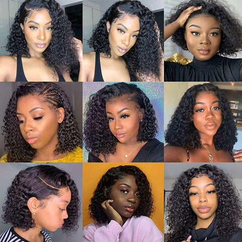 13x4  Water Wave Bob Wigs Human Hair - 14A