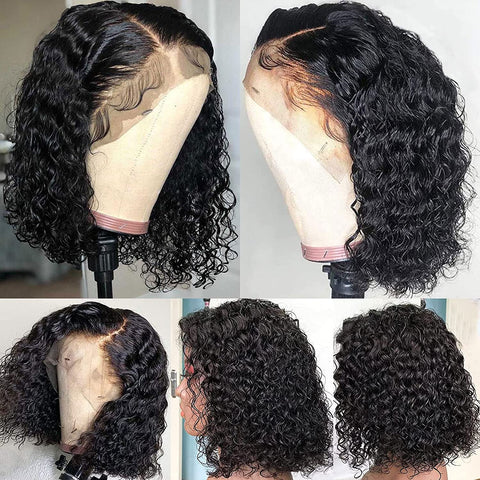 13x4  Water Wave Bob Wigs Human Hair - 14A