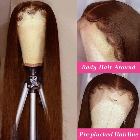 13x4 Brown 4# Straight Hair Wigs Human Hair - 14A