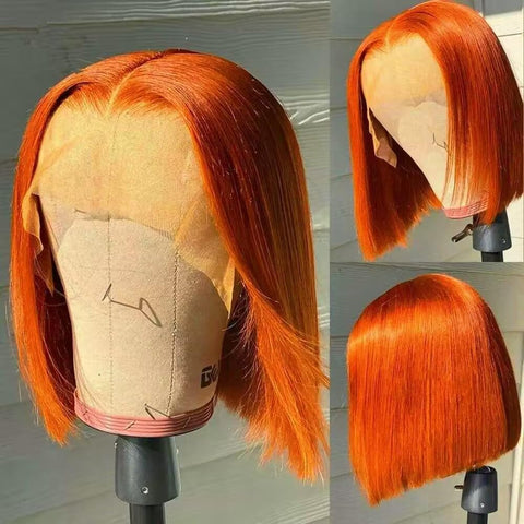 13x4 Ginger Orange Color 350# Straight Hair Bob Wigs Human Hair - 14A