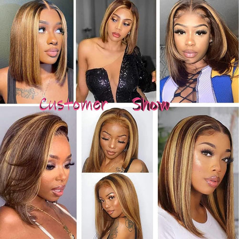 13x4 Paino Color 4/27# Straight Hair Bob Wigs Human Hair - 14A