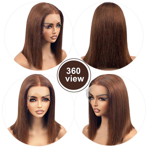 13x4 Brown Color 4# Straight Hair Bob Wigs Human Hair - 14A