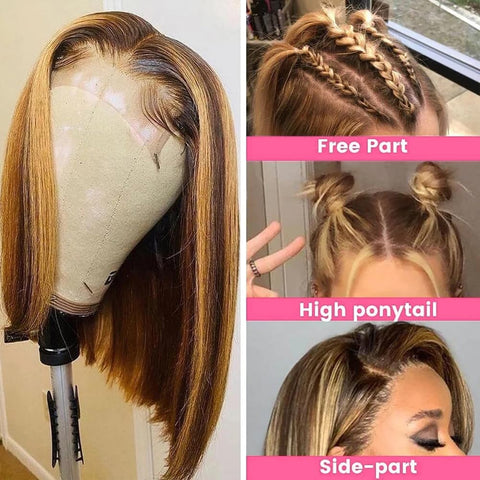 13x4 Paino Color 4/27# Straight Hair Bob Wigs Human Hair - 14A