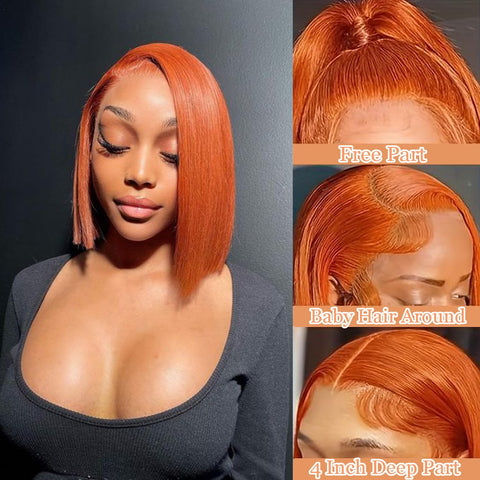 13x4 Ginger Orange Color 350# Straight Hair Bob Wigs Human Hair - 14A