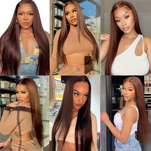 13x4 Brown 4# Straight Hair Wigs Human Hair - 14A