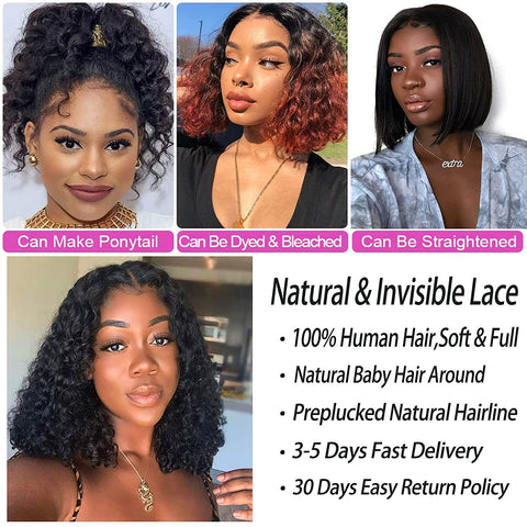 13x4  Water Wave Bob Wigs Human Hair - 14A