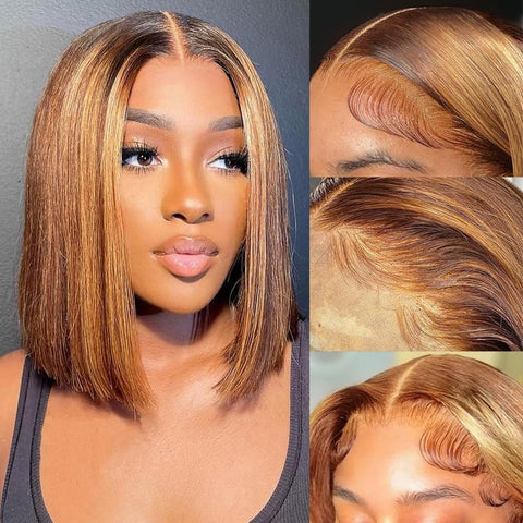 13x4 Paino Color 4/27# Straight Hair Bob Wigs Human Hair - 14A