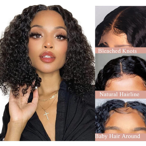 13x4  Water Wave Bob Wigs Human Hair - 14A