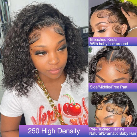 13x4 Water Wave Bob Wigs Human Hair - Double Drawn