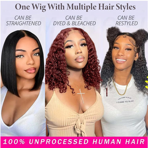 13x4 Water Wave Bob Wigs Human Hair - Double Drawn