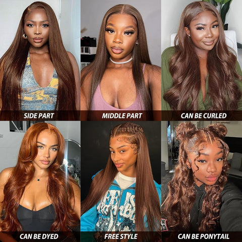 13x4 Brown 4# Straight Hair Wigs Human Hair - 14A