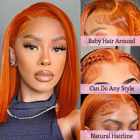 13x4 Ginger Orange Color 350# Straight Hair Bob Wigs Human Hair - 14A