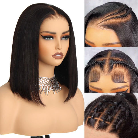 13x4 Straight Hair Bob Wigs Human Hair - Double Drawn