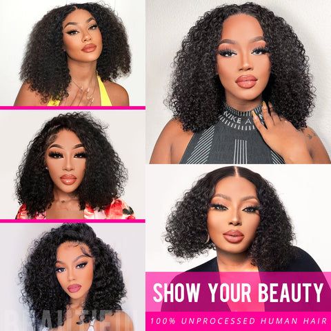 13x4 Jerry Curly Bob Wigs Human Hair - 14A