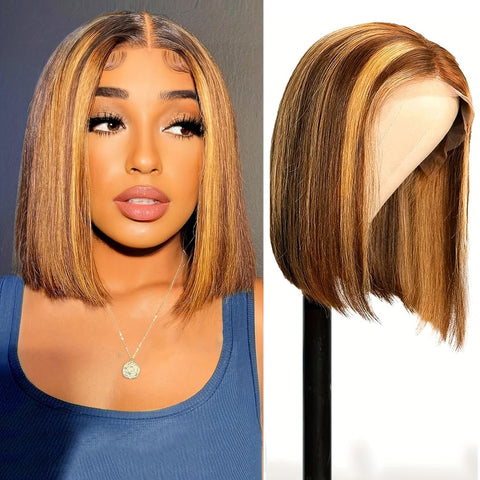13x4 Paino Color 4/27# Straight Hair Bob Wigs Human Hair - 14A