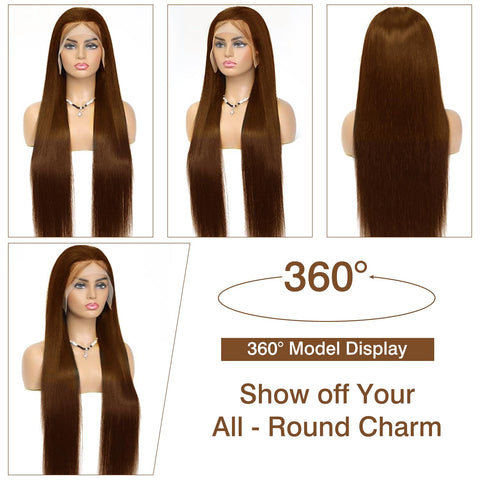 13x4 Brown 4# Straight Hair Wigs Human Hair - 14A