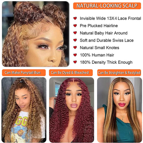 13x4 4/27 Paino Water Wave Wigs Human Hair - 14A