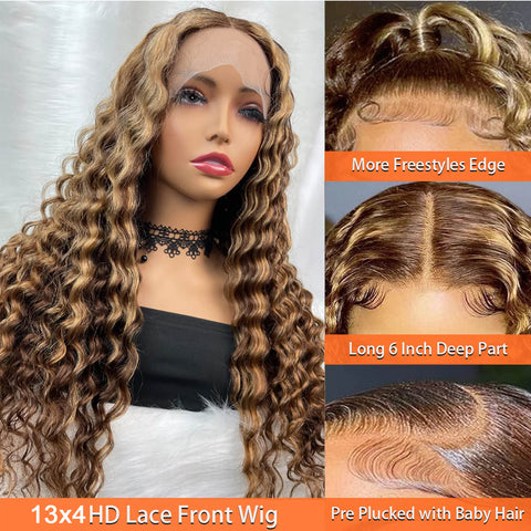 13x4 4/27 Paino Water Wave Wigs Human Hair - 14A