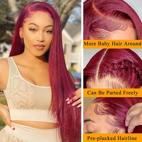 13x4 99J Straight Hair Wigs Human Hair - 14A