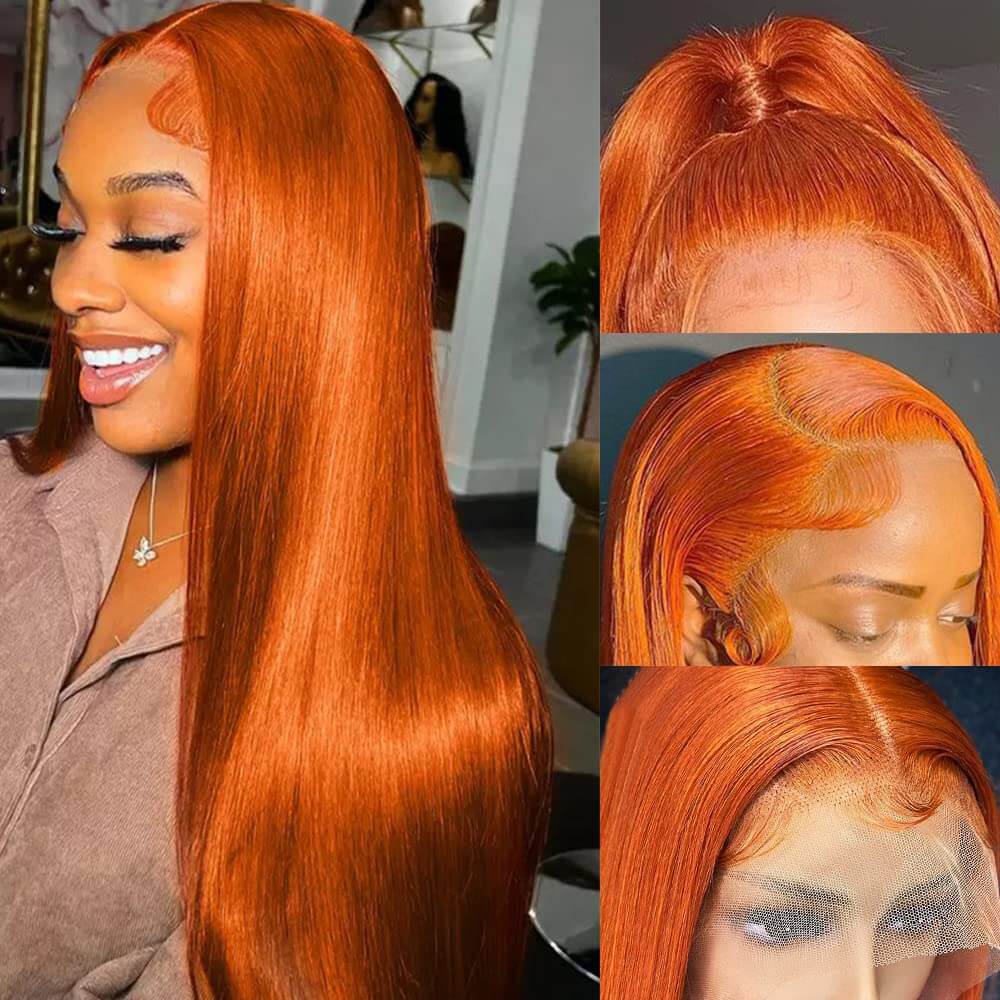 13x4 Ginger Orange 350# Straight Hair Wigs Human Hair - 14A