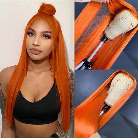 13x4 Ginger Orange 350# Straight Hair Wigs Human Hair - 14A