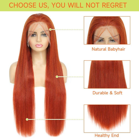 13x4 Ginger Orange 350# Straight Hair Wigs Human Hair - 14A