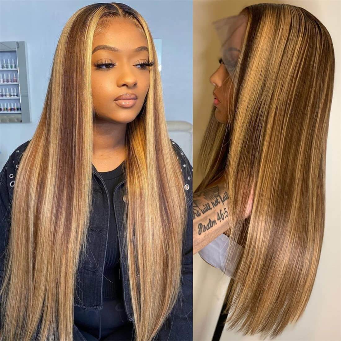 13x4 4/27 Paino Straight Hair Wigs Human Hair - 14A